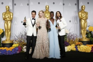 Winners McConaughey, Blanchett, Nyong'o and  Leto hold their Oscars at the 86th Academy Awards in Hollywood